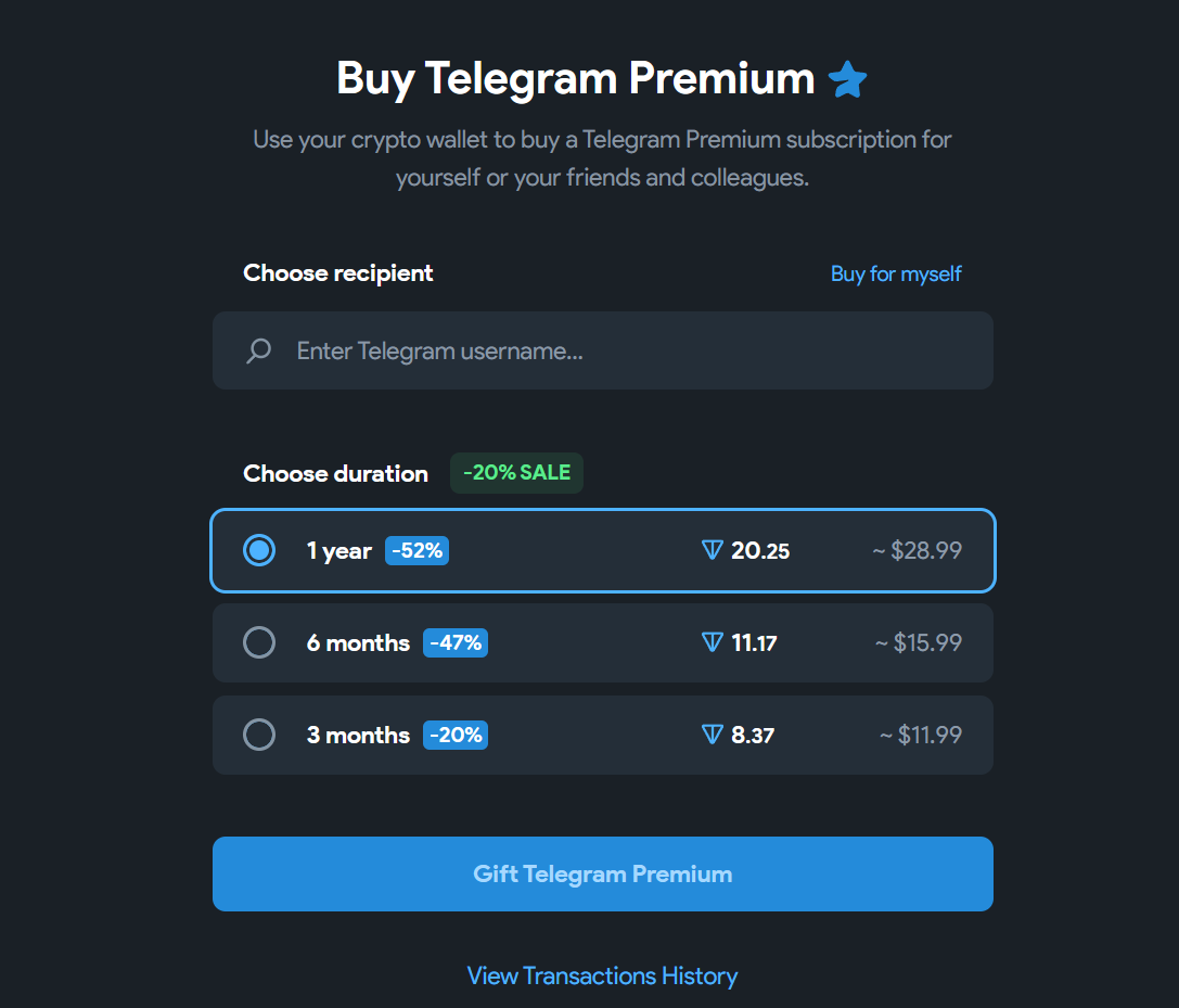 Telegram Premium purchase options