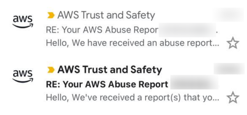 Hosting-provider abuse report associated with a compromised monitored server