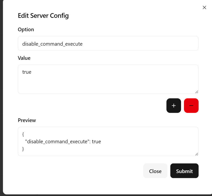 Nezha agent configuration with remote command execution disabled