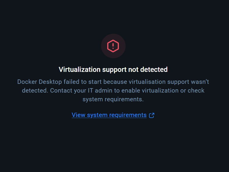 Docker Desktop reports Virtualization support not detected