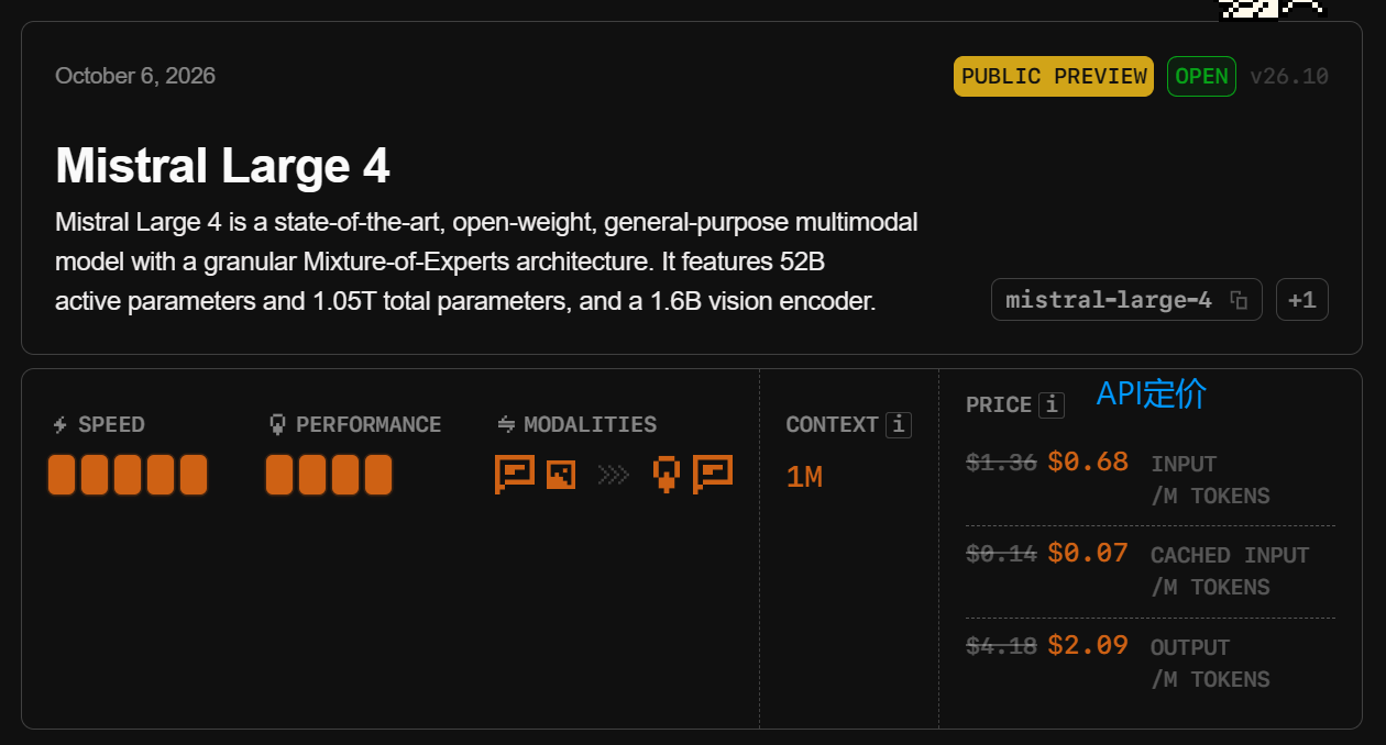 Mistral Large 4 API pricing and introductory discount